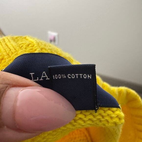 Lands’ End Drifter Sweater XL 18 Yellow Cotton Cable Knit Crew Neck Pullover - Picture 6 of 7